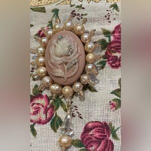 One of a kind handmade, all vintage materials , real water pink pearls broach